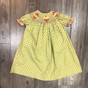 VTG Be Mine Green Pink Polka Dot Ice Cream Smocked Puff Sleeve Toddler Dress 18M